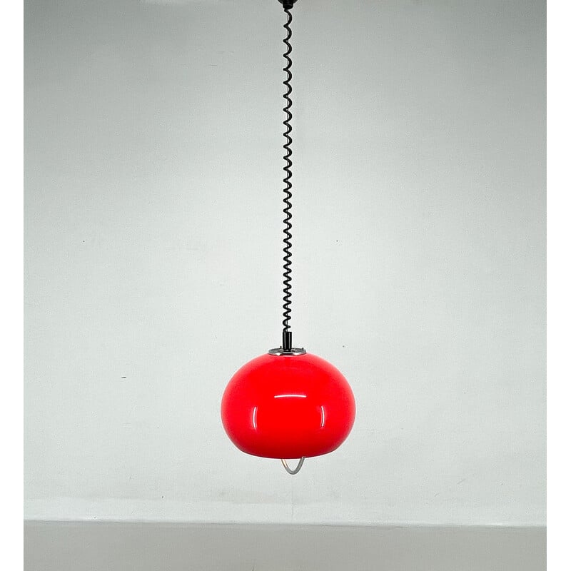 Mid century rode hanglamp met chroom van Harvey Guzzini voor Meblo, Italië 1960