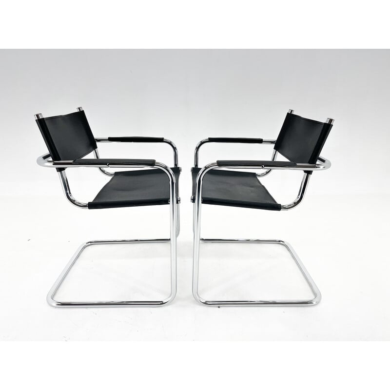 Pair of vintage leather and chrome armchairs by Mart Stam, Italy