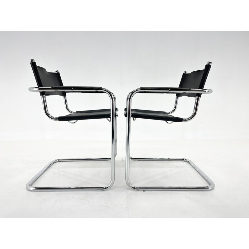 Pair of vintage leather and chrome armchairs by Mart Stam, Italy
