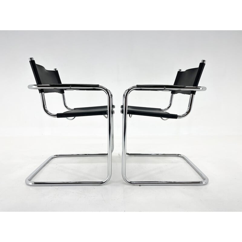 Paire de fauteuils vintage en cuir et chrome par Mart Stam, Italie