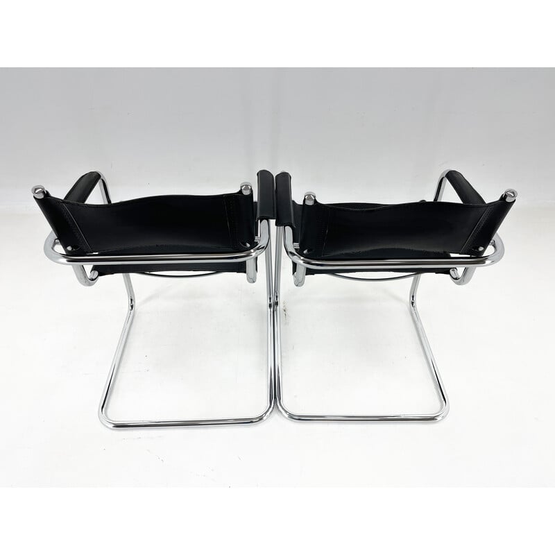 Pair of vintage leather and chrome armchairs by Mart Stam, Italy