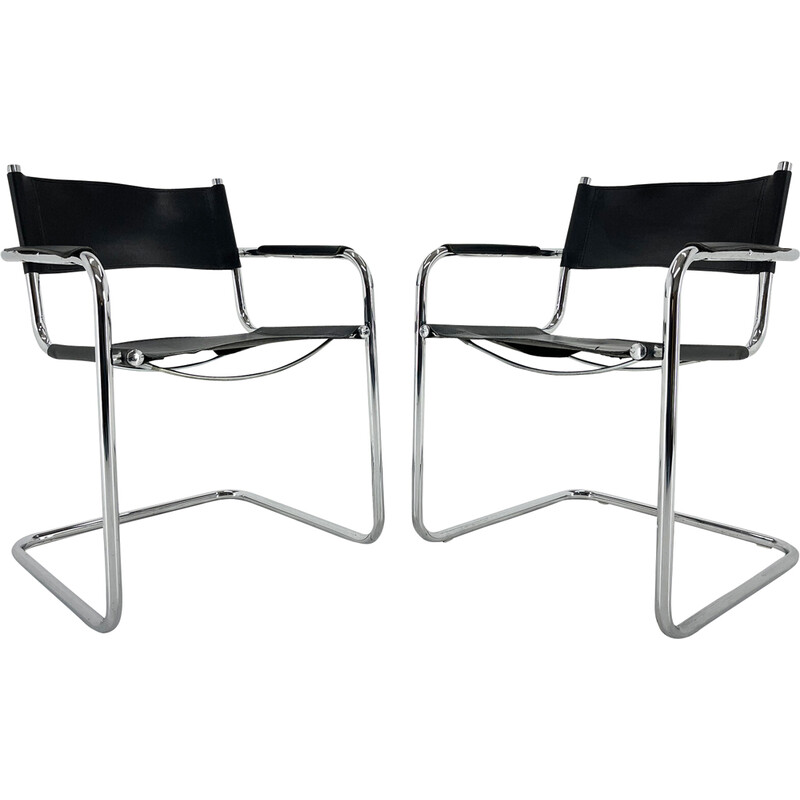 Pair of vintage leather and chrome armchairs by Mart Stam, Italy