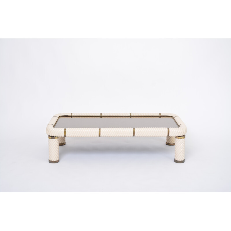 Vintage white ceramic and brass coffee table by Tommaso Barbi, 1970s