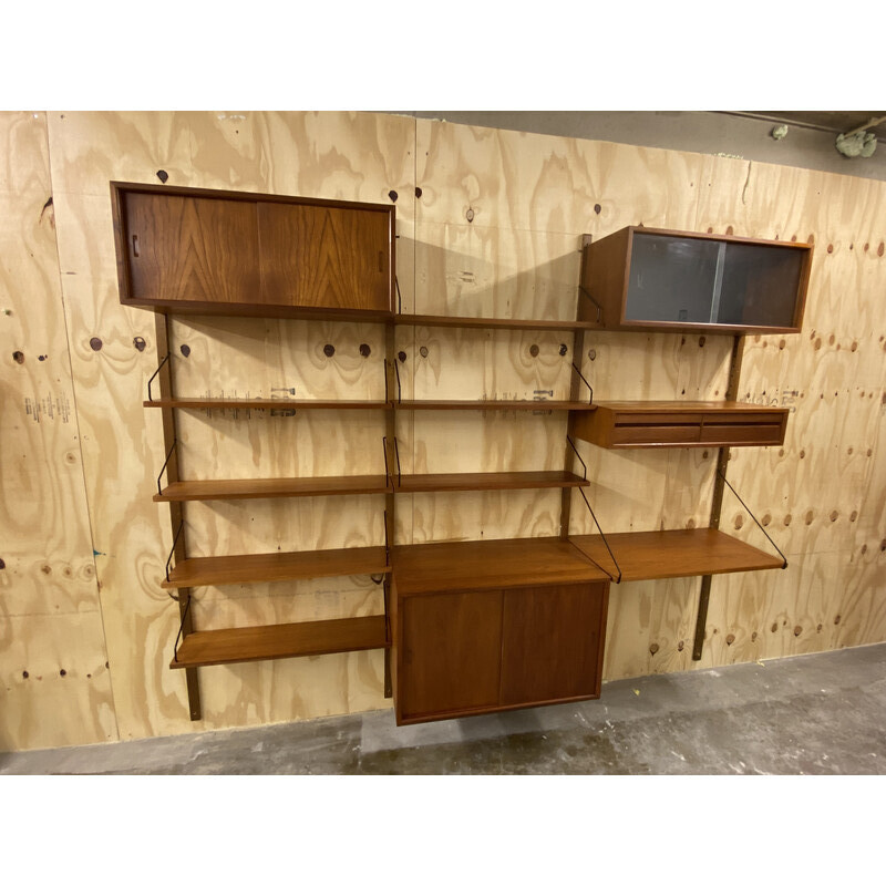 Vintage Scandinavian teak wall unit by Poul Cadovius for Royal System, 1960s