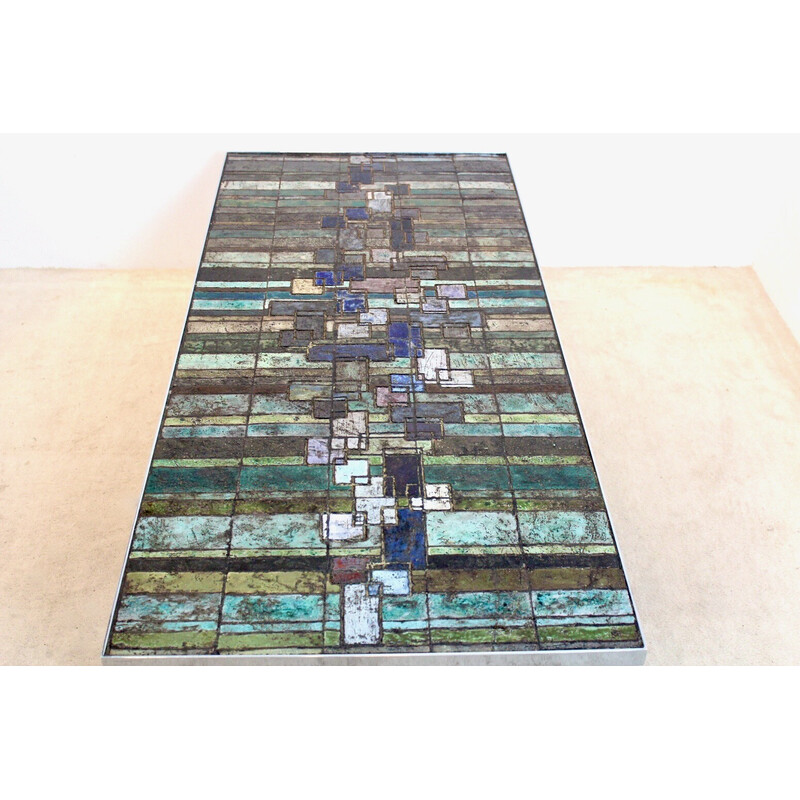 Vintage slate and ceramic mosaic artwork coffee table by Pia Manu for Amphora, Belgium 1970s