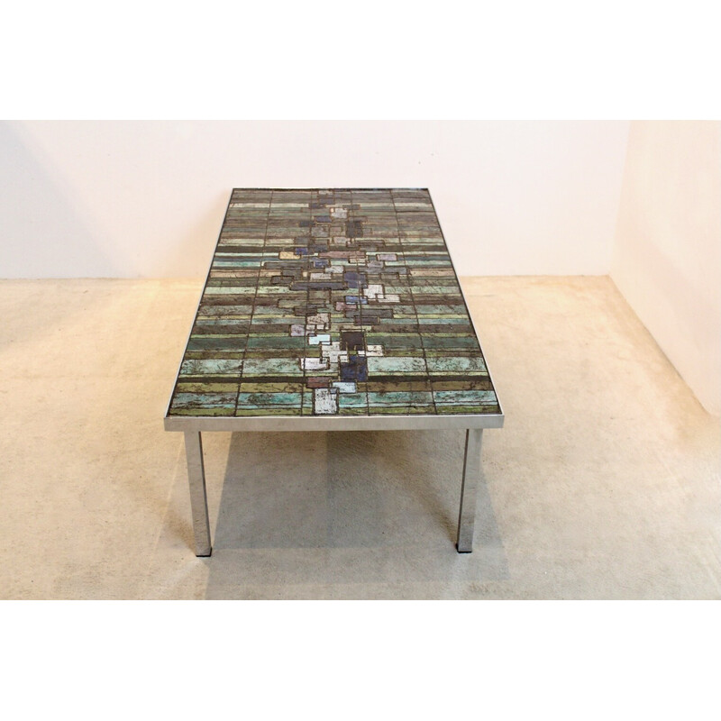 Vintage slate and ceramic mosaic artwork coffee table by Pia Manu for Amphora, Belgium 1970s