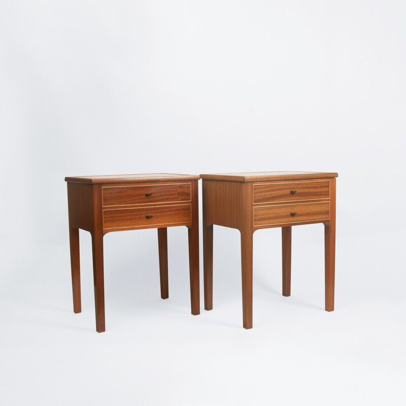 Paire de tables de chevet vintage à deux tiroirs, Danemark 1940