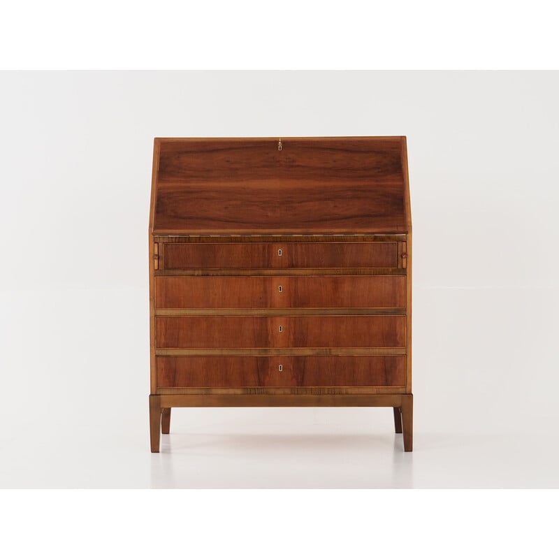 Vintage notenhouten secretaire, 1970