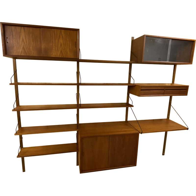 Vintage Scandinavian teak wall unit by Poul Cadovius for Royal System, 1960s