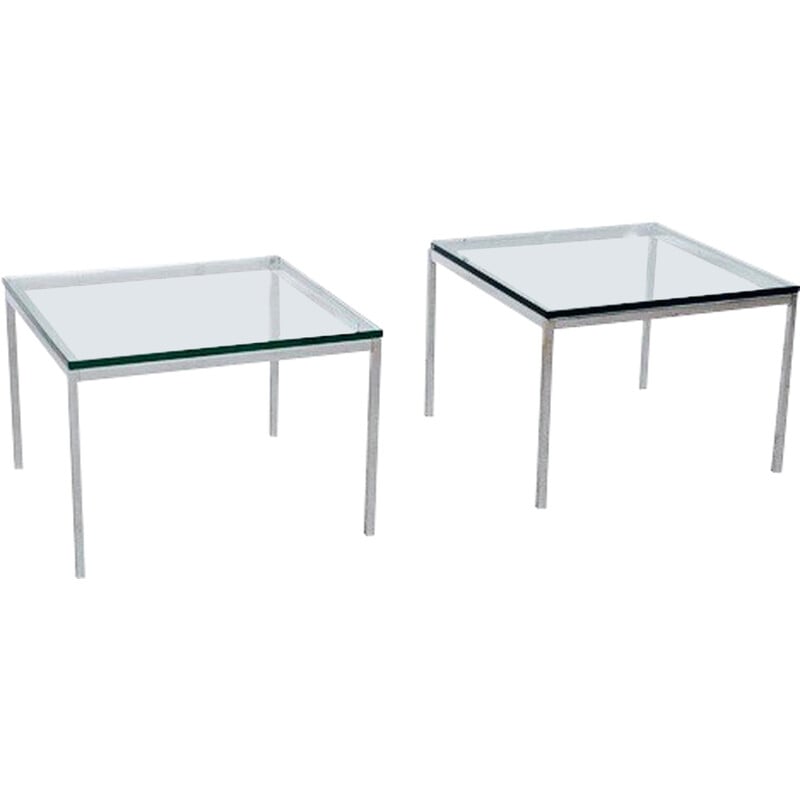 Pair of vintage steel and glass coffee tables by Florence Knoll, 1970s