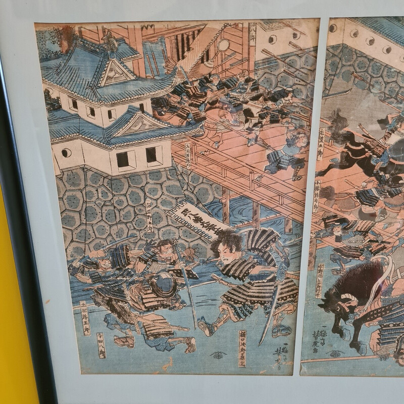 Vintage Japanese Triptych woodcut by Utagawa Yoshitora