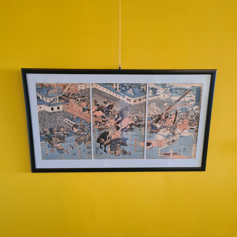 Vintage Japanese Triptych woodcut by Utagawa Yoshitora