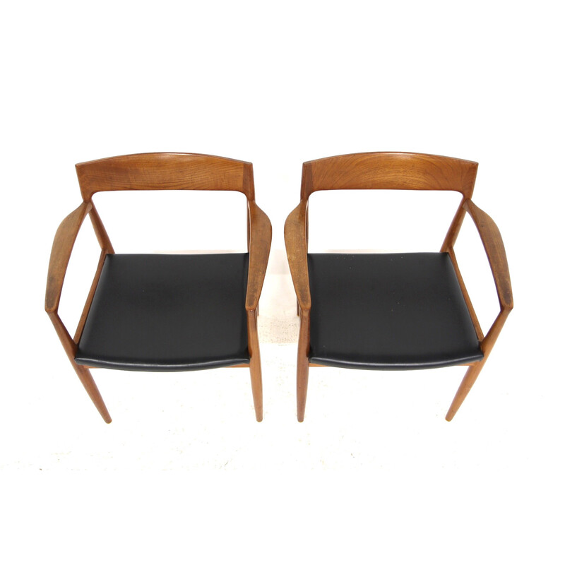 Pair of Scandinavian vintage teak and leather office armchairs, Denmark 1960