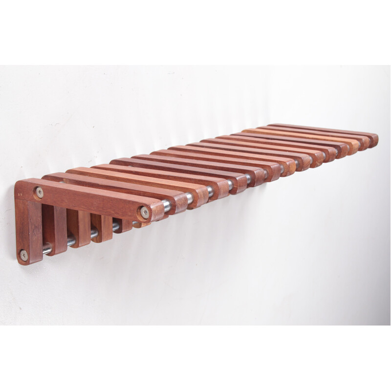 Vintage teak wall coat rack with chrome, 1960s