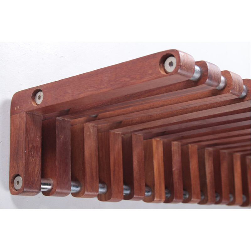 Vintage teak wall coat rack with chrome, 1960s