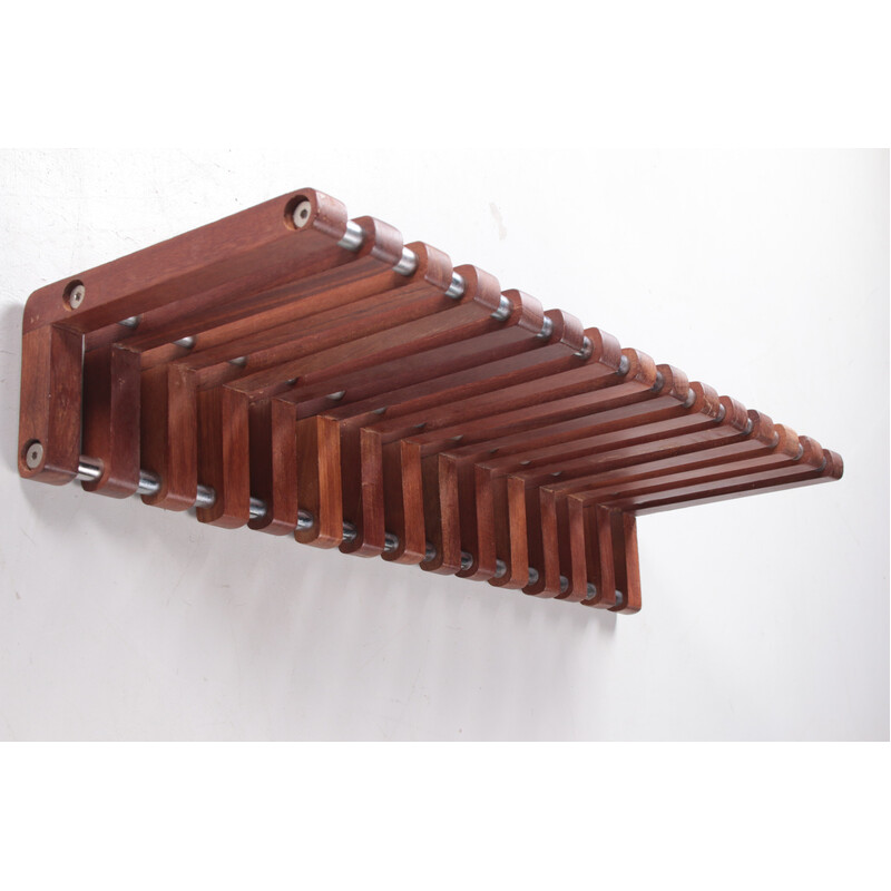 Vintage teak wall coat rack with chrome, 1960s