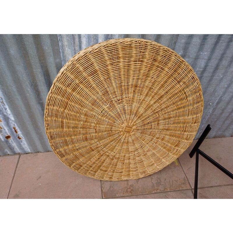 Mid century Dutch coffee table with rattan magazine basket - 1960s