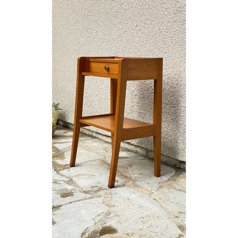 Table de chevet géométrique vintage en placage de chêne