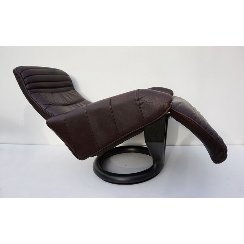 Danish leather reclining and rotating lounge chair by Steen Ostergaard for Bramin - 1970s