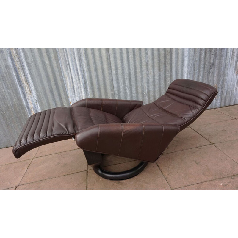 Danish leather reclining and rotating lounge chair by Steen Ostergaard for Bramin - 1970s