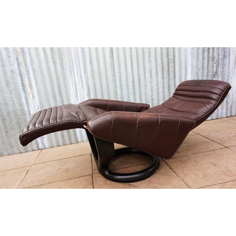 Danish leather reclining and rotating lounge chair by Steen Ostergaard for Bramin - 1970s
