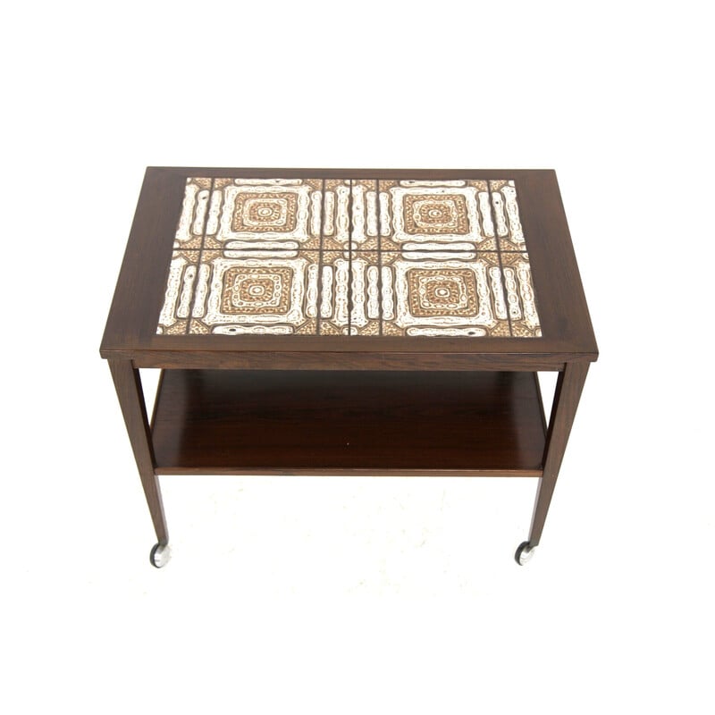 Vintage rosewood and ceramic serving table, Denmark 1960