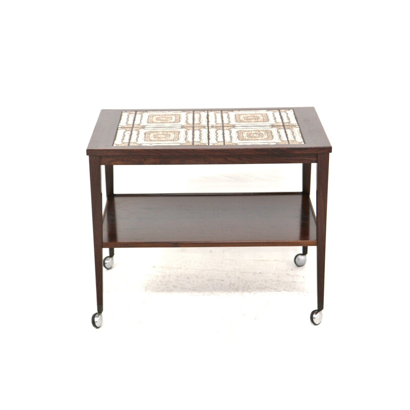 Vintage rosewood and ceramic serving table, Denmark 1960