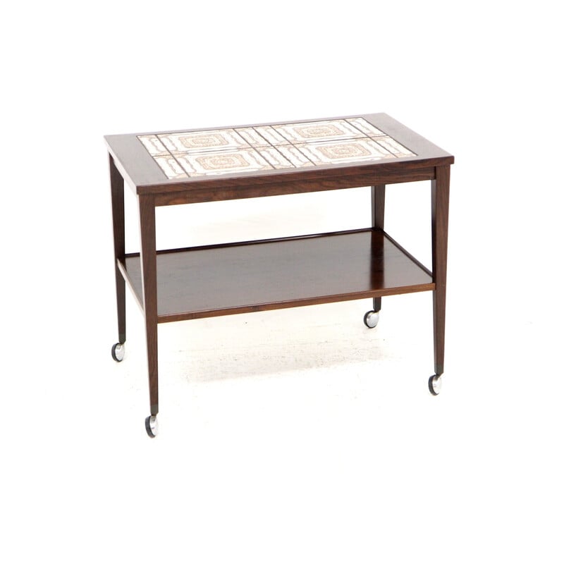 Vintage rosewood and ceramic serving table, Denmark 1960