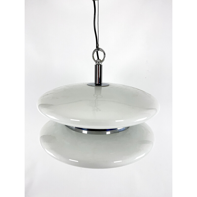 Mid-century Murano white glass chandelier by Vistosi, 1970s