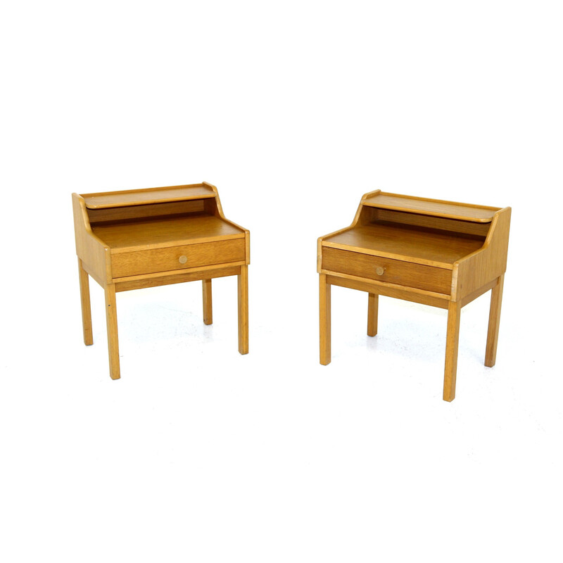 Pair of vintage oakwood night stands, Sweden 1960