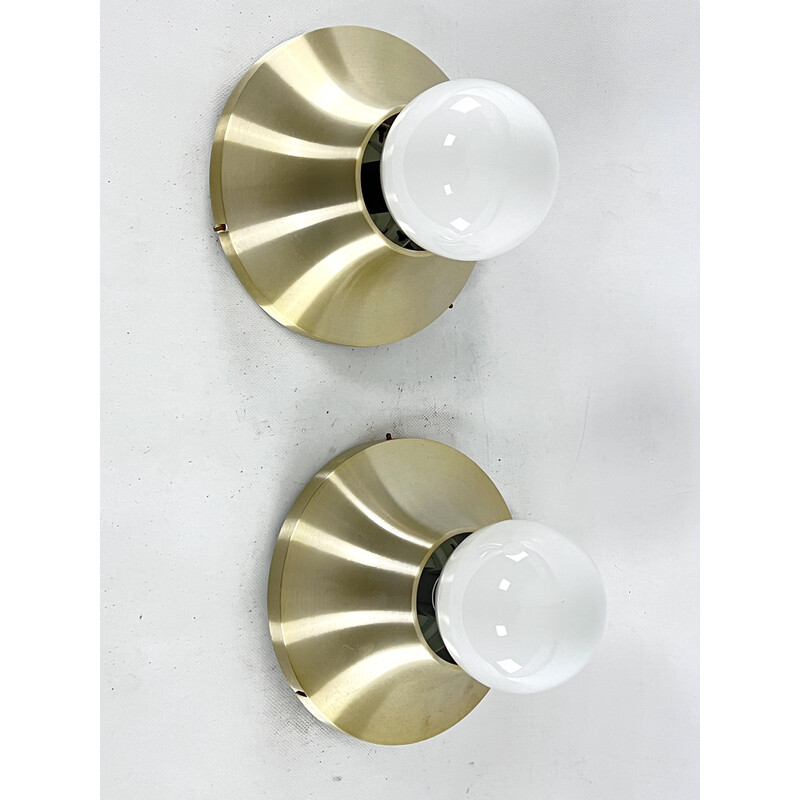 Paar runde Wandlampen aus vergoldetem Aluminium von Stilux Milano