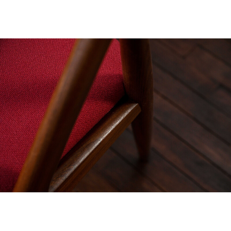 Sedia vintage modello 31 in legno di teak e tessuto rosso di Kai Kristiansen