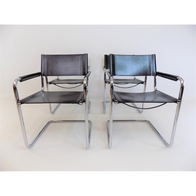 Set of 4 vintage Matteo Grassi Mg5 leather cantilever chairs by Mart Stam