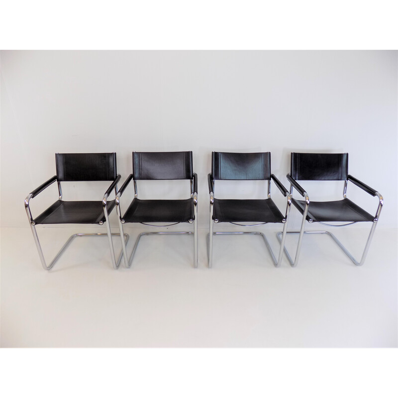 Set of 4 vintage Matteo Grassi Mg5 leather cantilever chairs by Mart Stam