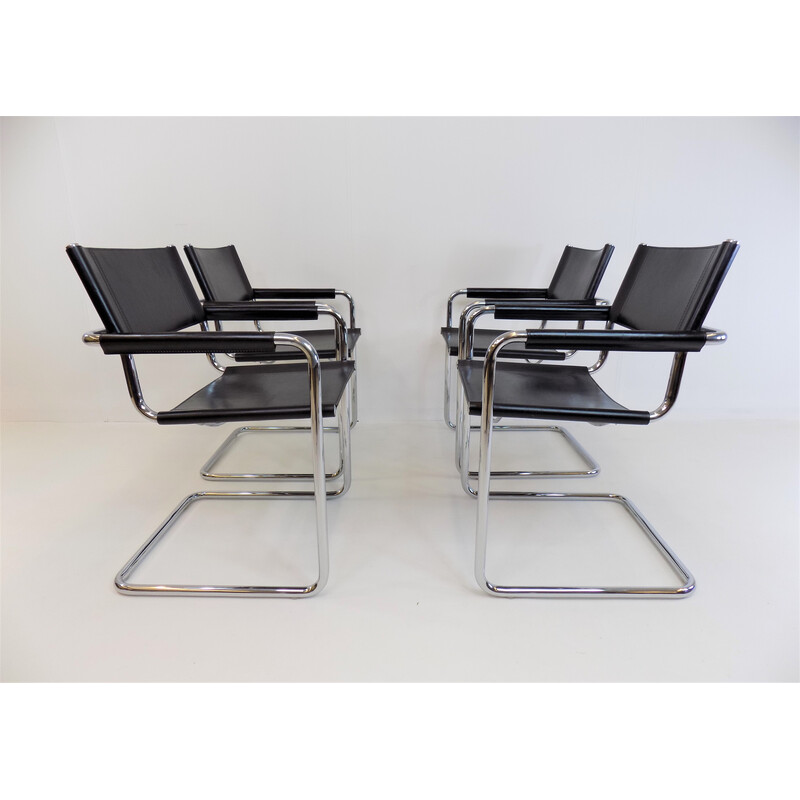 Set of 4 vintage Matteo Grassi Mg5 leather cantilever chairs by Mart Stam