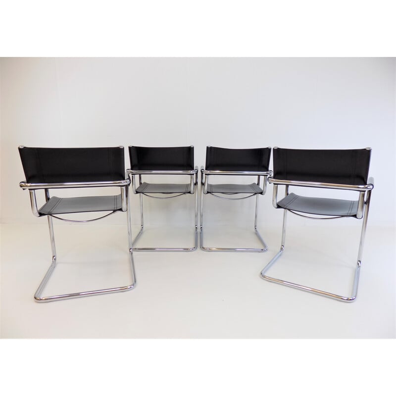 Set of 4 vintage Matteo Grassi Mg5 leather cantilever chairs by Mart Stam