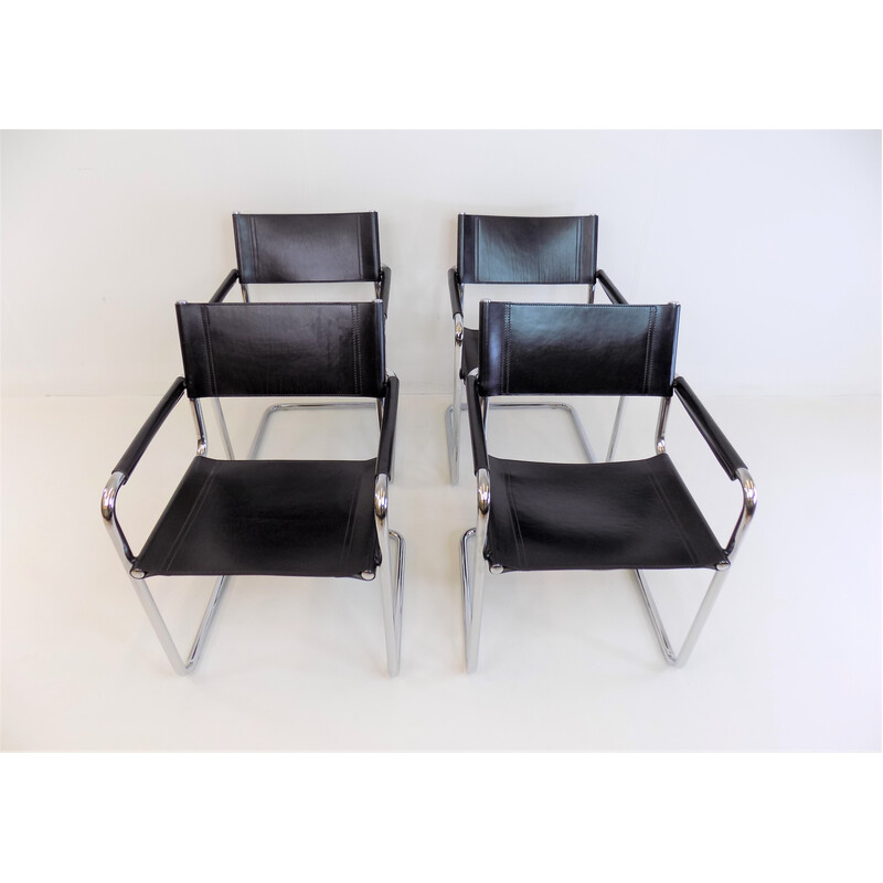 Set of 4 vintage Matteo Grassi Mg5 leather cantilever chairs by Mart Stam