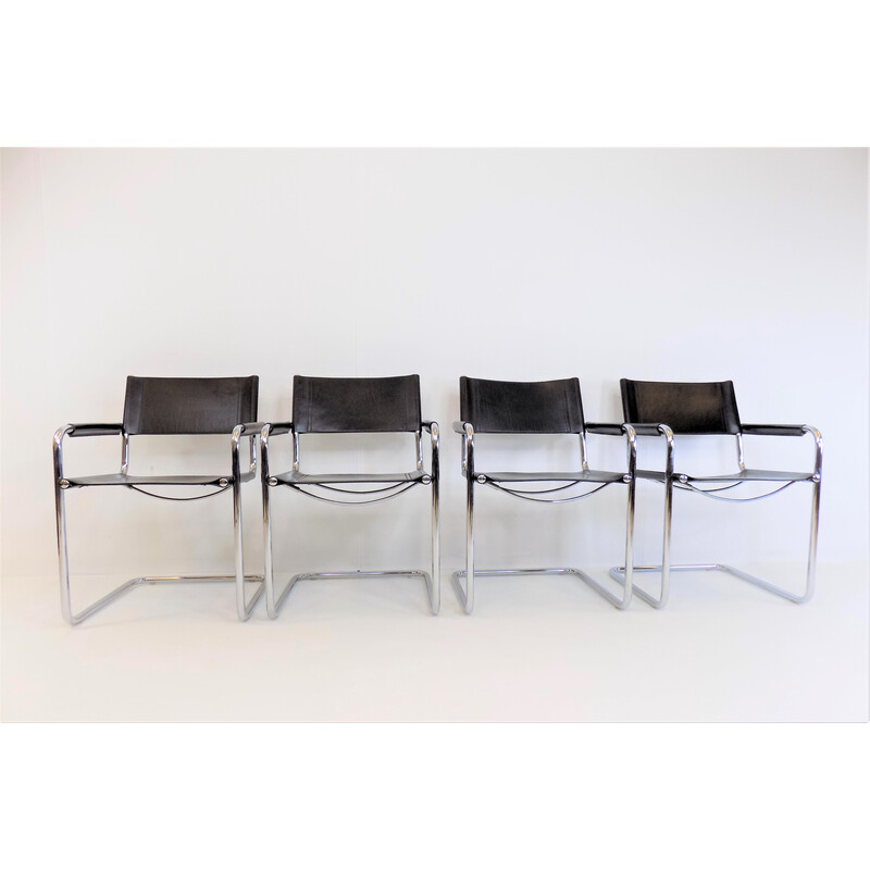 Set of 4 vintage Matteo Grassi Mg5 leather cantilever chairs by Mart Stam