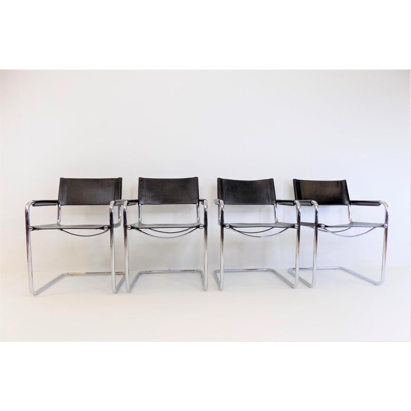 Set of 4 vintage Matteo Grassi Mg5 leather cantilever chairs by Mart Stam