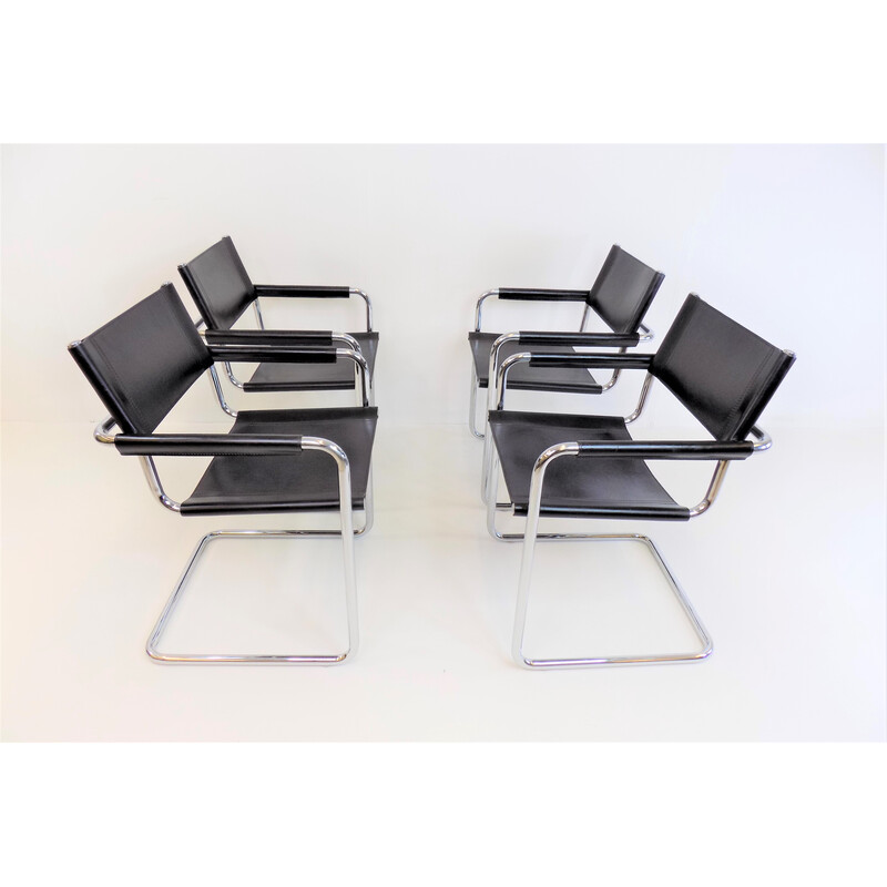 Conjunto de 4 cadeiras de couro Matteo Grassi Mg5 de Mart Stam