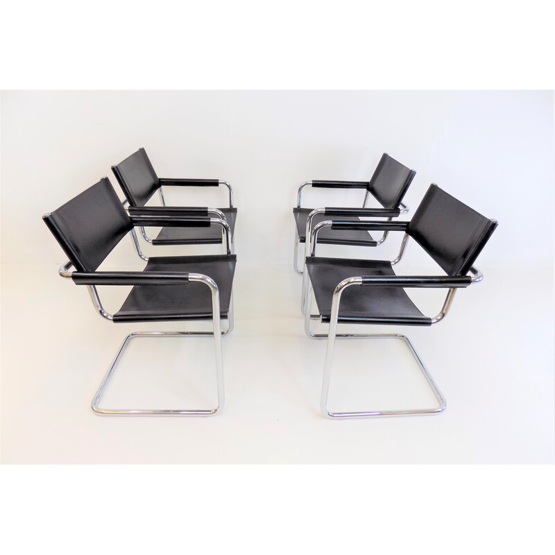 Set of 4 vintage Matteo Grassi Mg5 leather cantilever chairs by Mart Stam