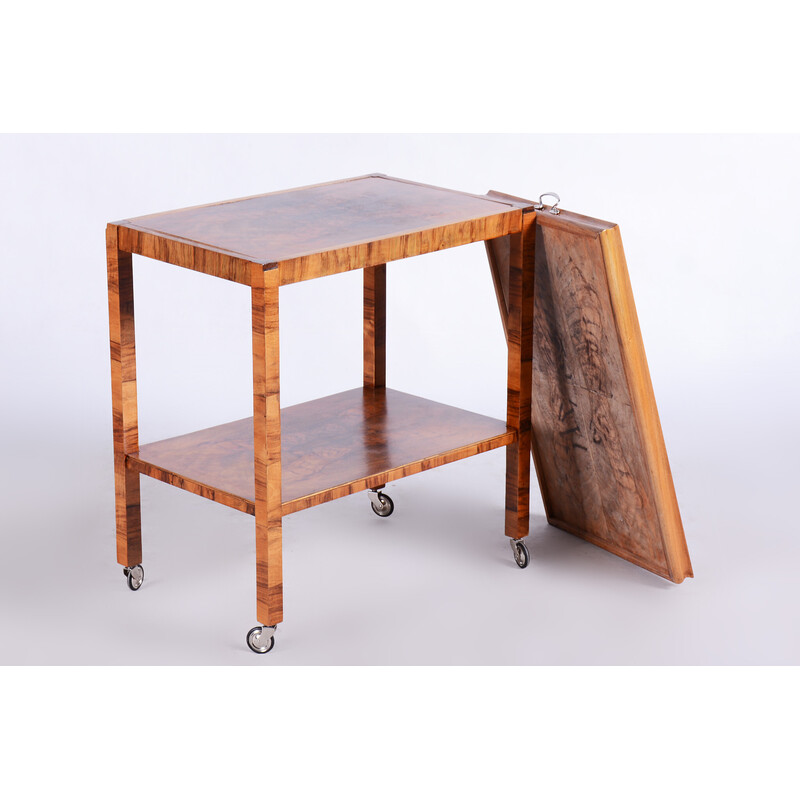 Art Deco vintage walnut trolley, Czechia 1930s