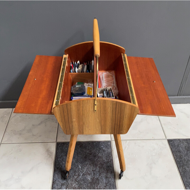 Vintage sewing box on legs and wheels, 1960s