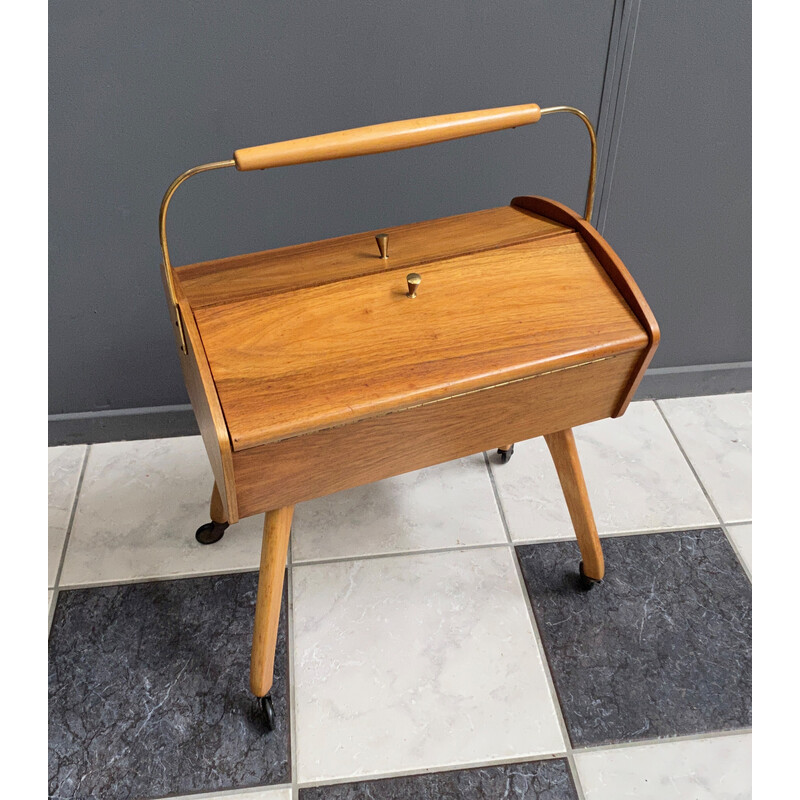 Vintage sewing box on legs and wheels, 1960s