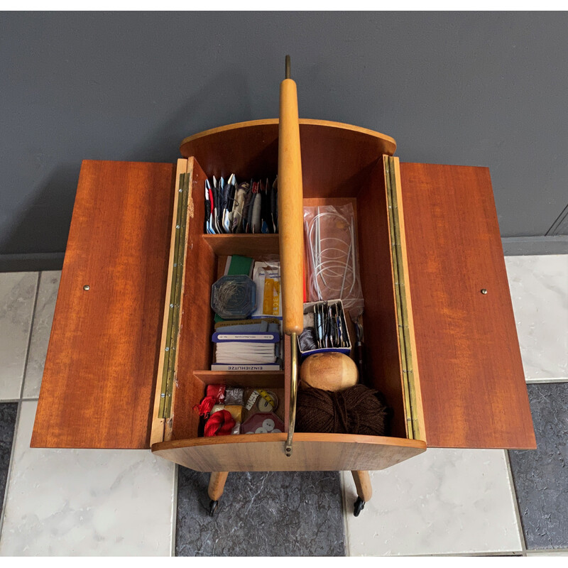 Vintage sewing box on legs and wheels, 1960s