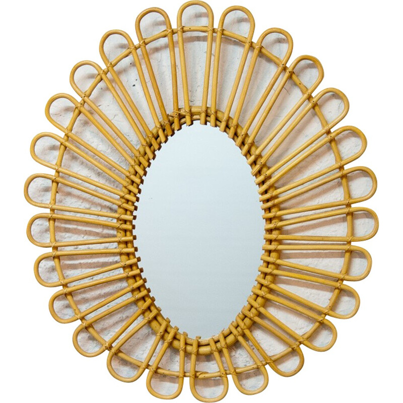 Oval rattan mirror - 2000s