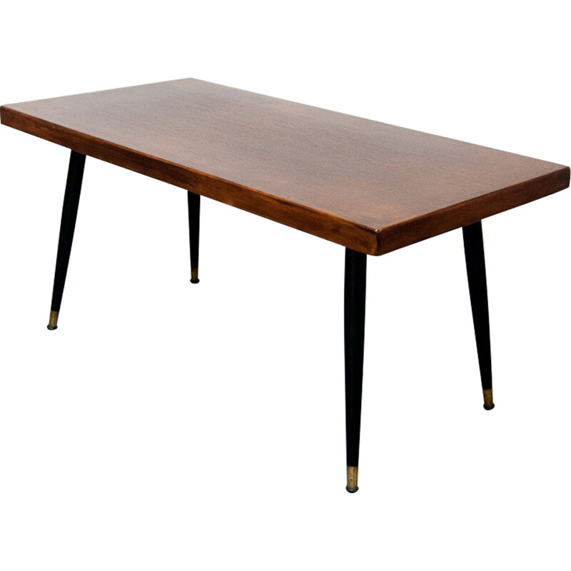 Vintage wood and brass coffee table - 1960s