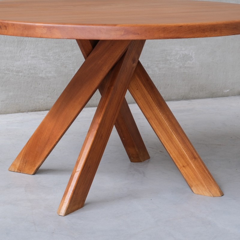 Mid-century T21B elmwood dining table by Pierre Chapo, France 1980s