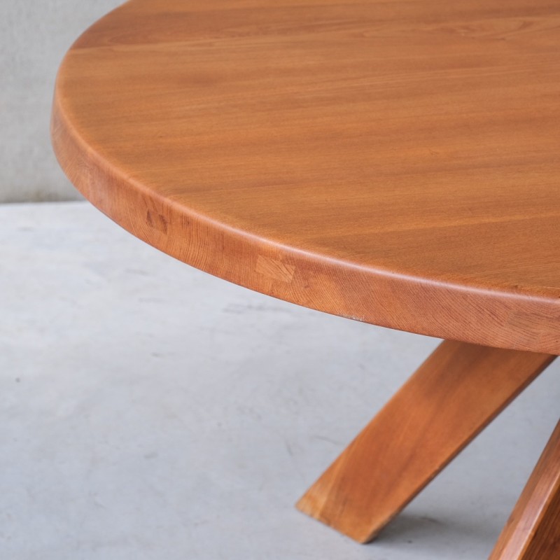 Mesa de comedor de madera de olmo de mediados de siglo T21B de Pierre Chapo, Francia años 80