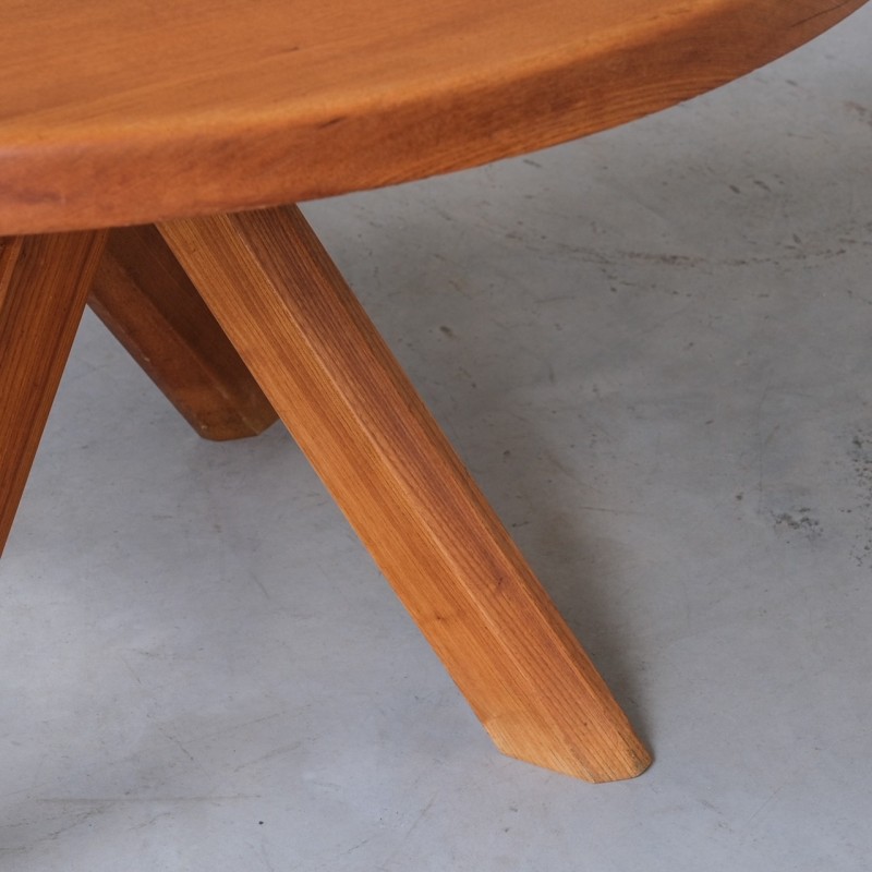 Mid-century T21B elmwood dining table by Pierre Chapo, France 1980s